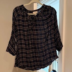 LOFT Women's Navy Checkered Blouse